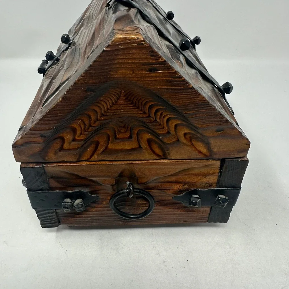 Unbranded Treasure Chest Brown Wood Rustic Hand Carved Made in Spain